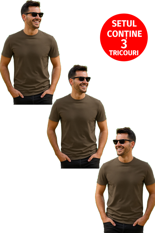 Set de 3 triouri barbati bumbac simplu, Cri-Flo, Culoare Army, Marime 2XL