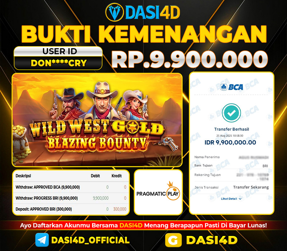 BUKTI KEMENANGAN 25 AGUSTUS 2025 DI  WILD WEST GOLD BLAZING BOUNTY  WD RP. 9.900.000