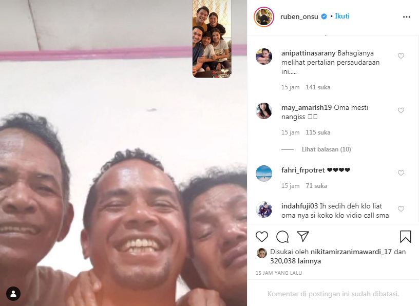 Ruben Onsu melakukan panggilan video bersama keluarga Betrand Peto di Nusa Tenggara Timur untuk mengucapkan selamat kepada ayah kandung Onyo