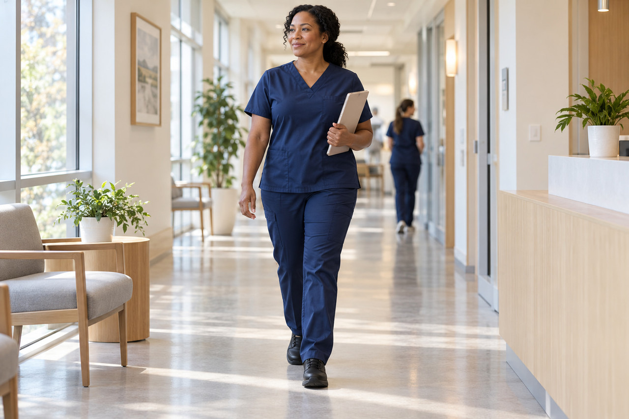 Professional walking during a workday