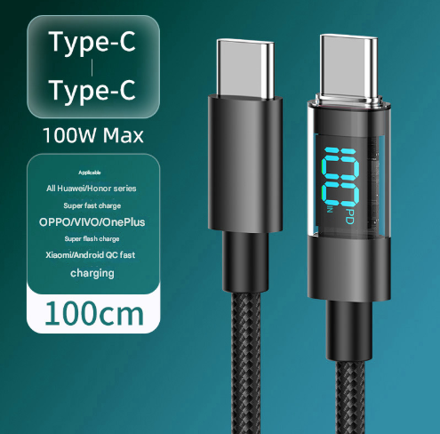 1m USB-C to USB-C 4-Pack 100W Fast Charging Data Cable with Digital Display