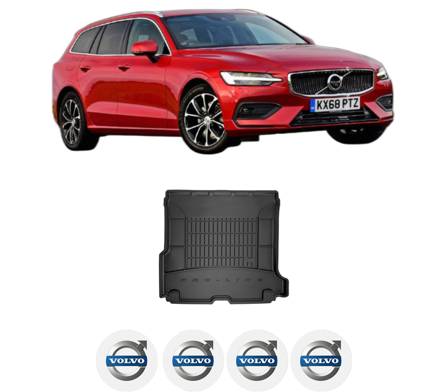 Tavita Portbagaj VOLVO V60 II (225) din 2018-2023, Protectie Portbagaj Auto, 4x Stickere auto cu VOLVO