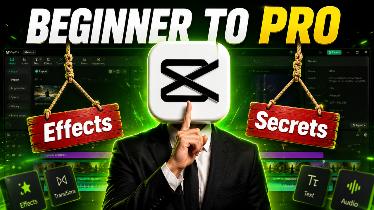 Result of: CapCut Beginner to Pro Tutorial YouTube Thumbnail AI Prompt