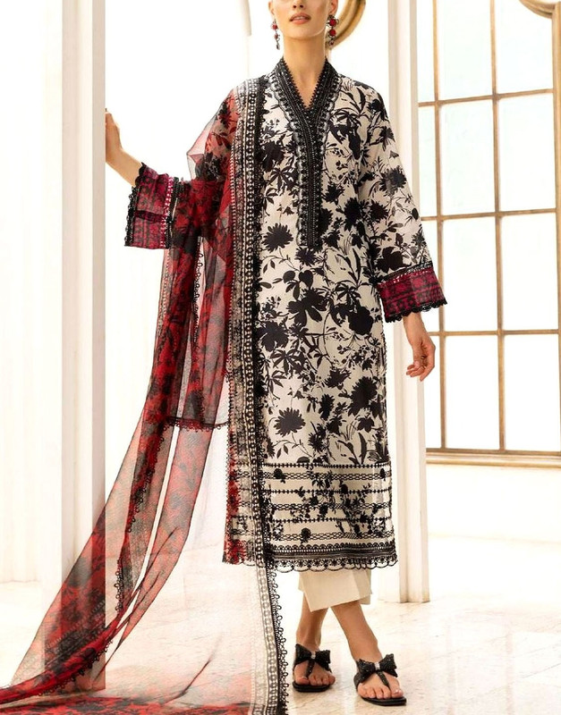 Digital Print Embroidered EID Lawn Suit (90/70) 3-Pc | Soft Chiffon Dupatta (2025)