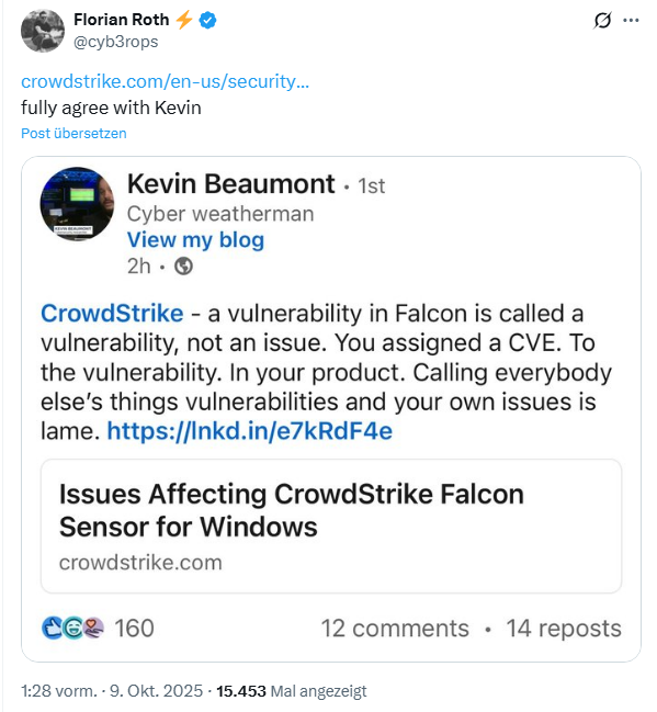 CrowdStrike security warning - issue or vulnerability