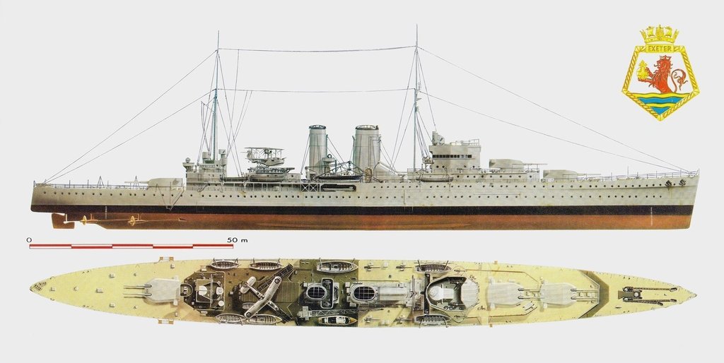 Diseño esquemático del navío HMS Exeter