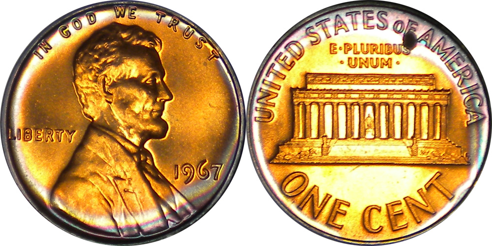 1967 MS 67  SMS RAINBOW RIM TONED 1C