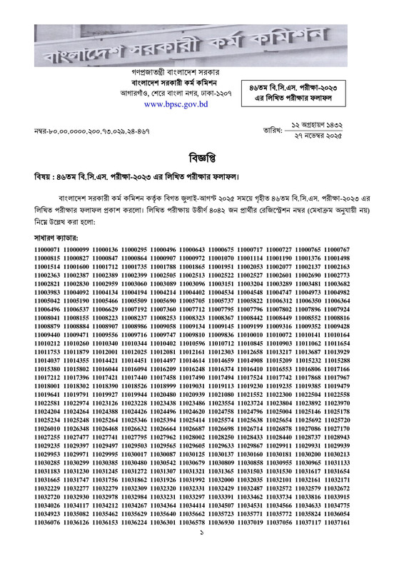 46th-BCS-Written-Exam-Result-2025-PDF-01