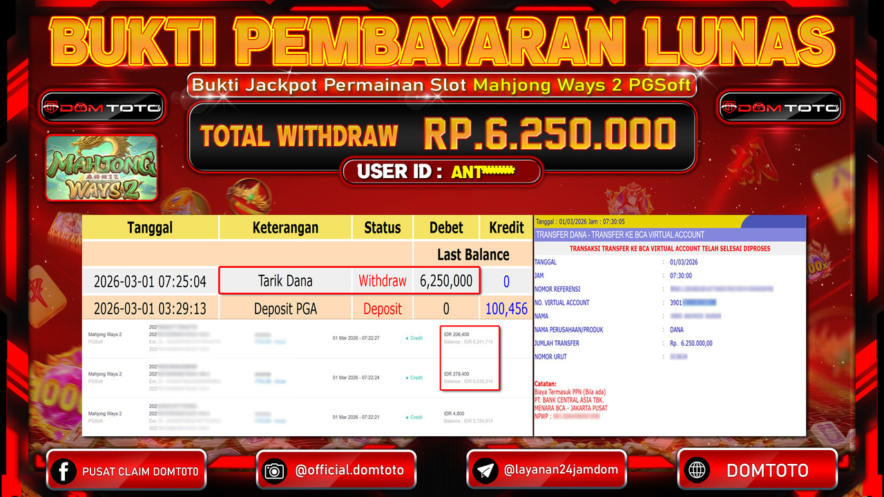 JACKPOT SLOT Mahjong Ways 2 PGSoft 01 MARET 2026