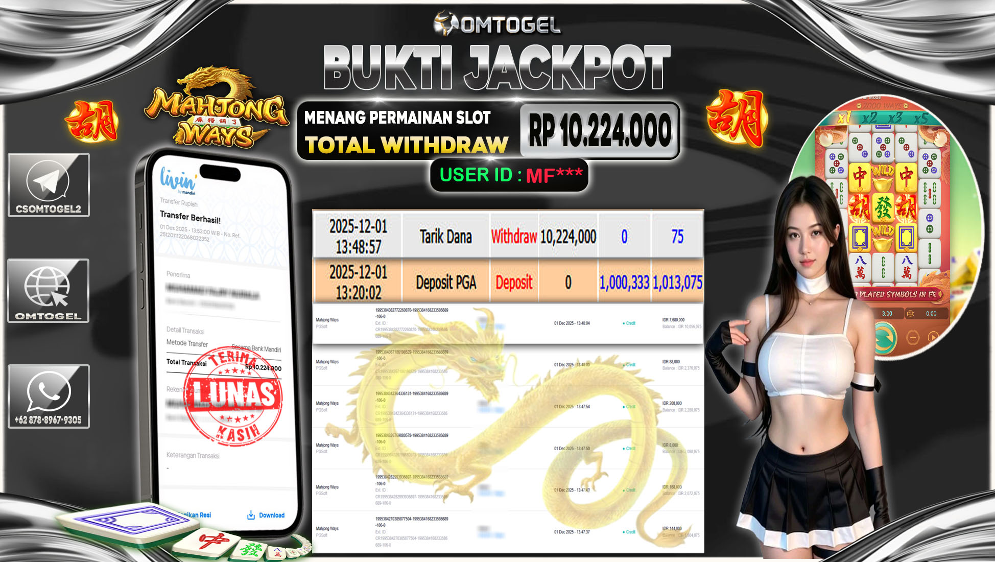 OMTOGEL JACKPOT PGSOFT MAHJONG WAYS  ,10 JUTA DI BAYAR LUNAS ,-