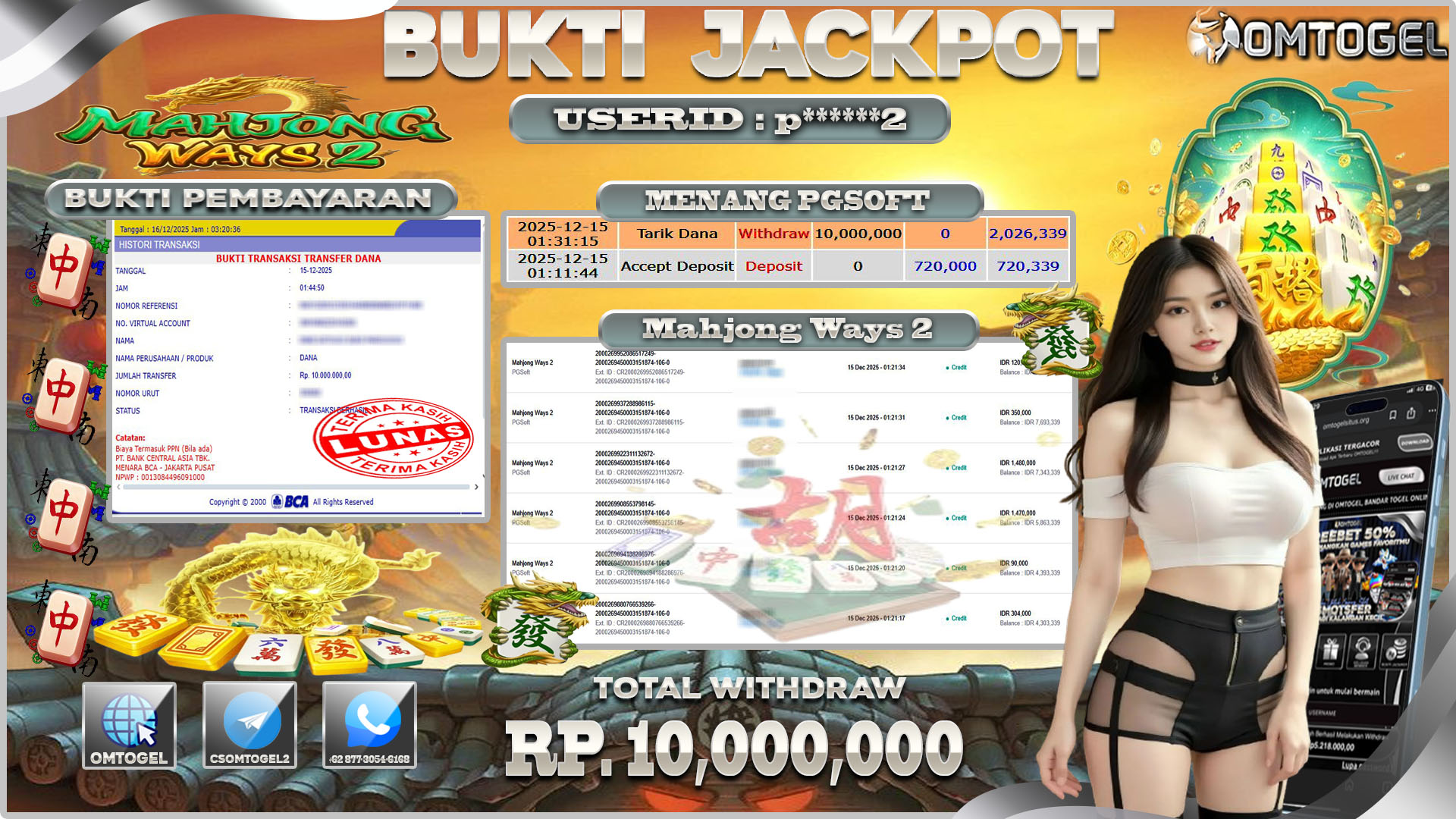 OMTOGEL JACKPOT PGSOFT MAHJONG WAYS2 ,10 JUTA DI BAYAR LUNAS ,-