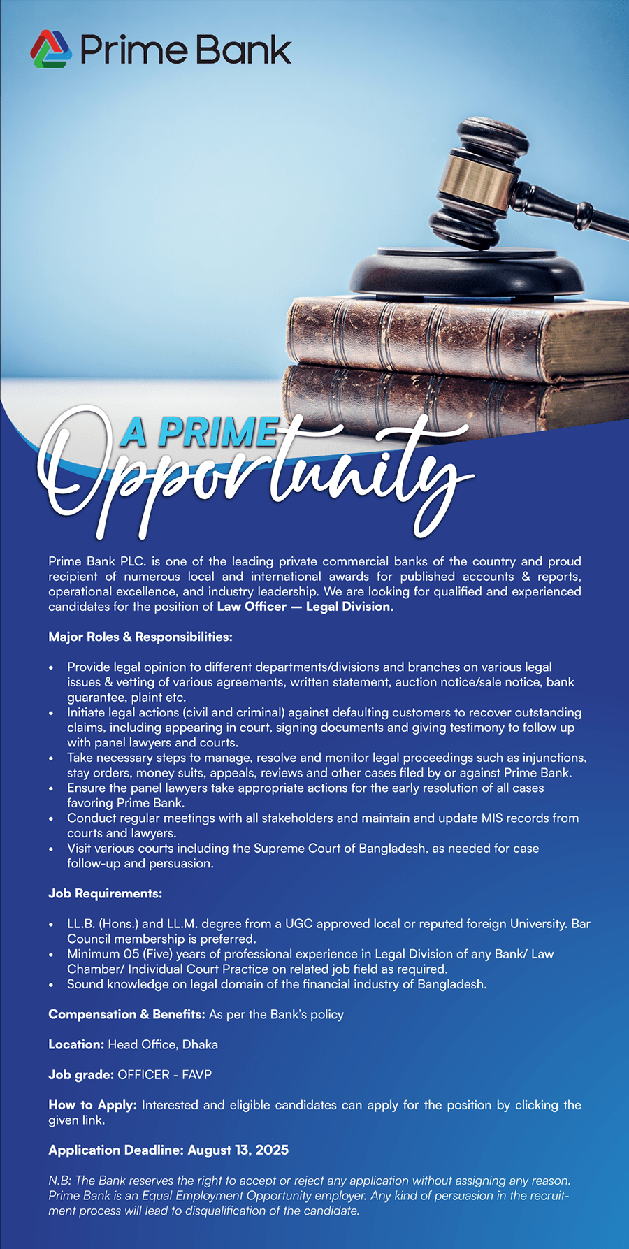 Prime Bank Job Circular 2025