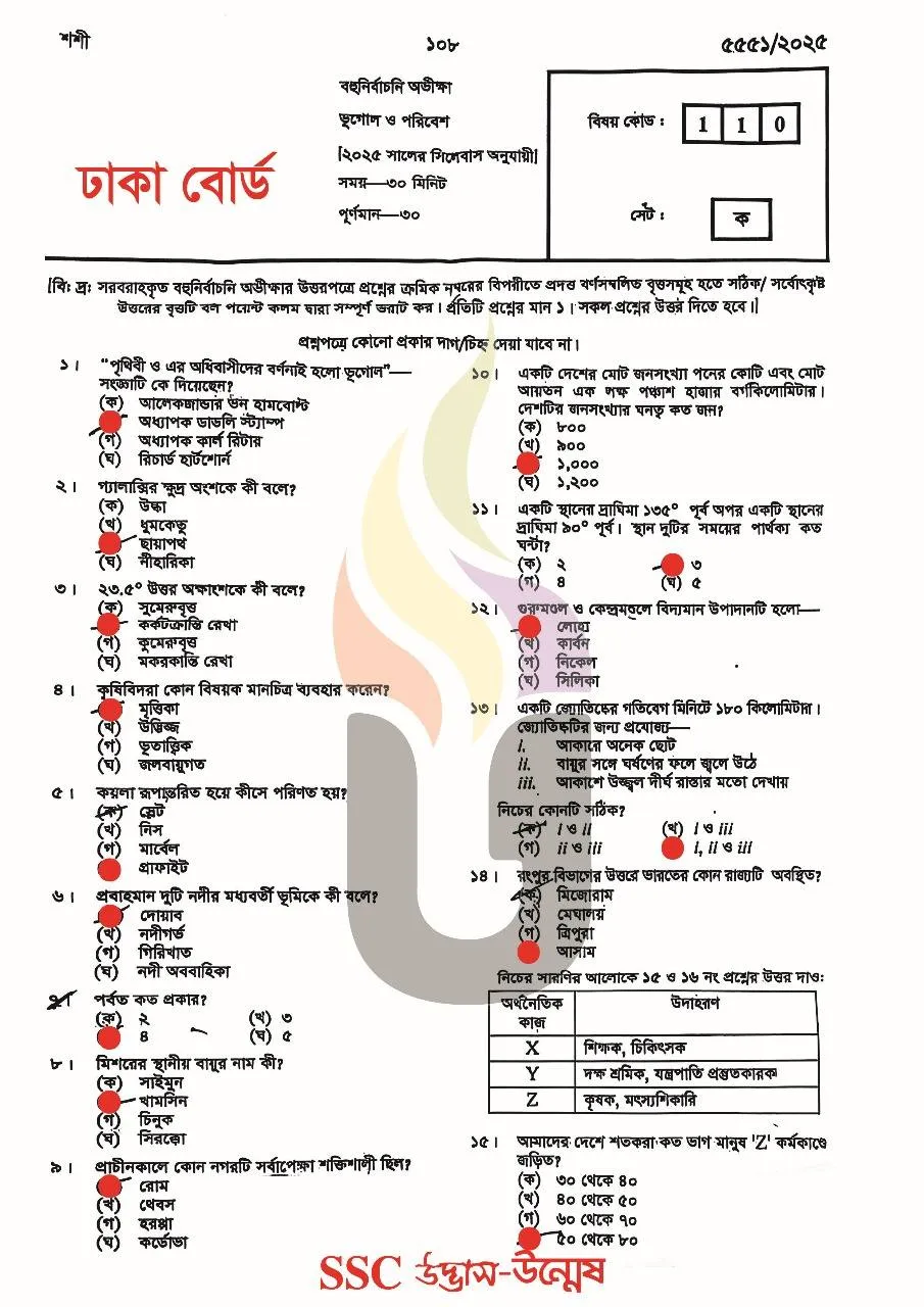 ঢাকা বোর্ড এসএসসি ভূগোল ও পরিবেশ প্রশ্ন সমাধান ২০২৫