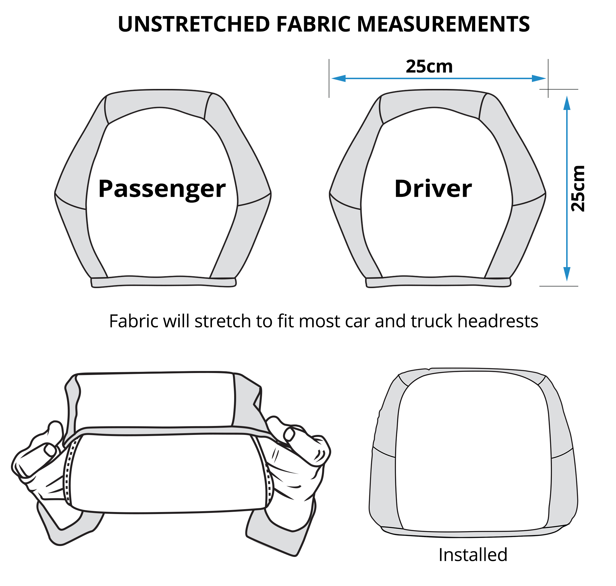 Racing Car Seat Headrest Covers sizing chart