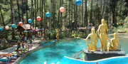 Colorful terraced pool among pine trees at Srambang Park, Ngawi