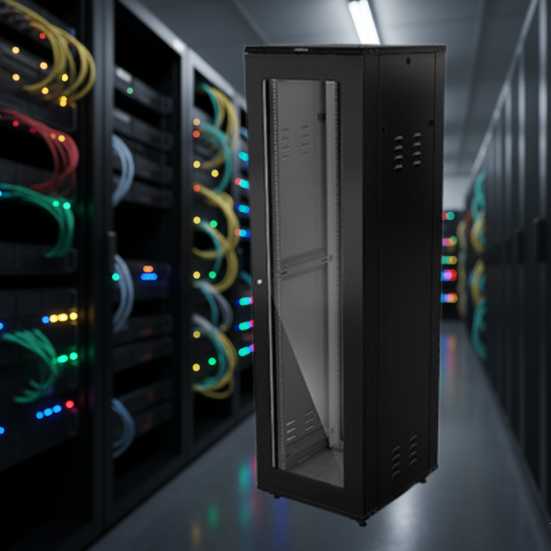 Detalhe da estrutura interna do Rack Intelbras RPD 4467