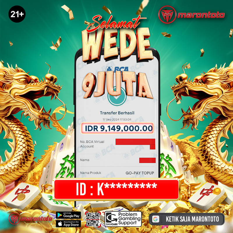 Bukti Kemenangan Member Marontoto Sebesar 9 JUTA