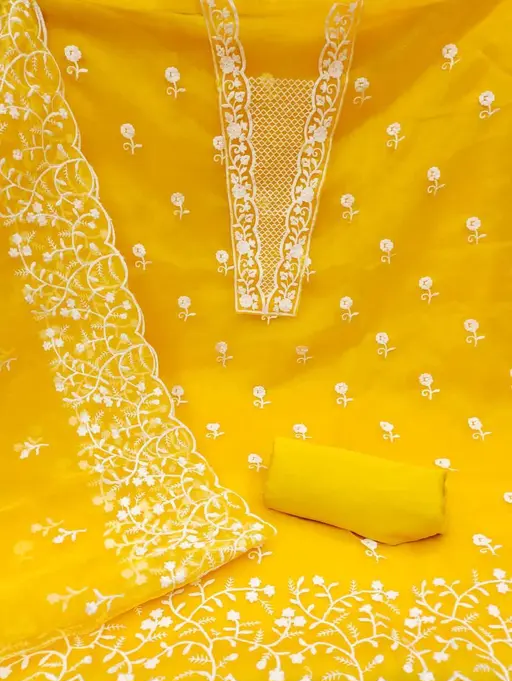 Women Yellow Embroidered Organza Suits & Dress Materials
(R117)