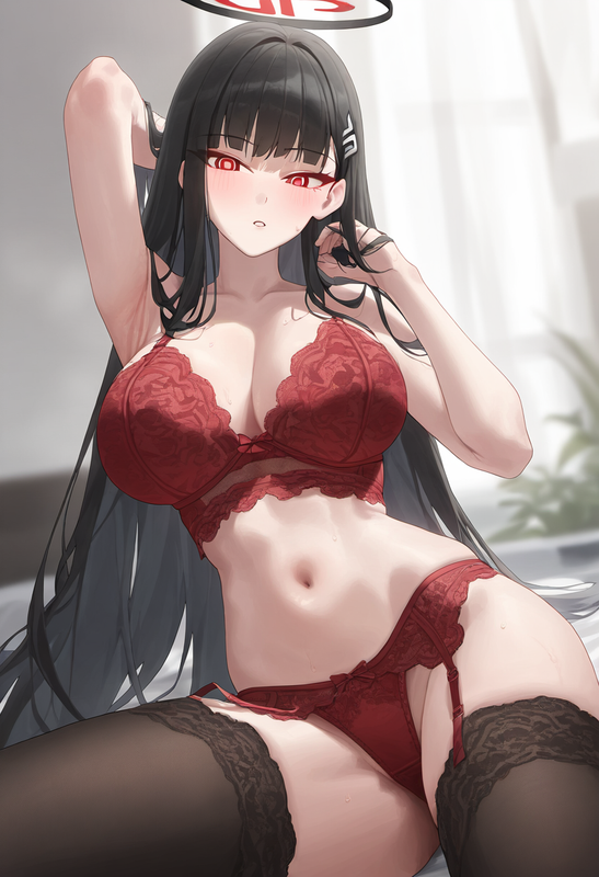 depth of field, 1girl, rio (blue archive), blue archive, {{{red lingerie}}}, bes s-3498355682