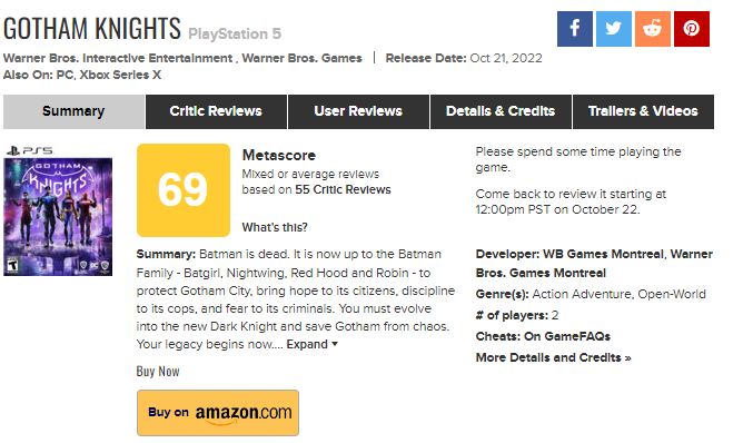 Gotham Knights tiene un 69🍋 en metacritic - Forocoches