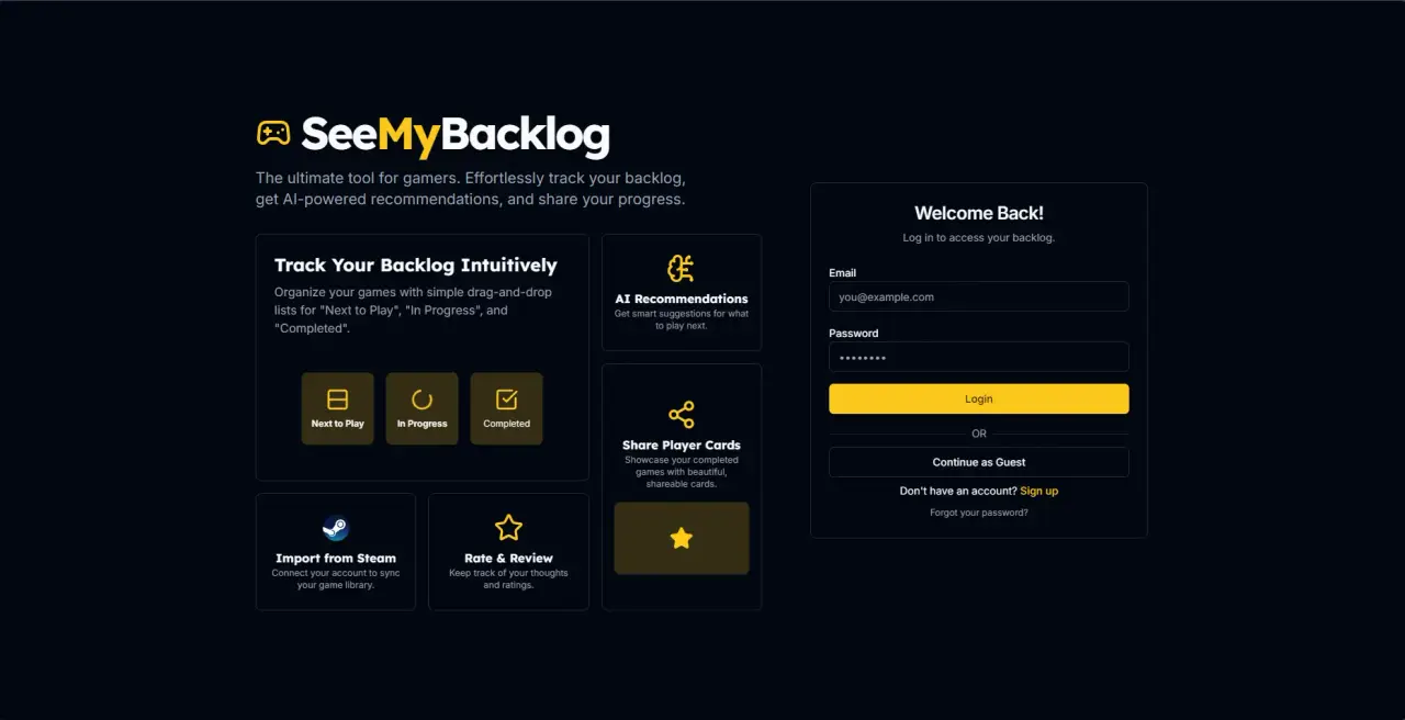SeeMyBacklog screenshot