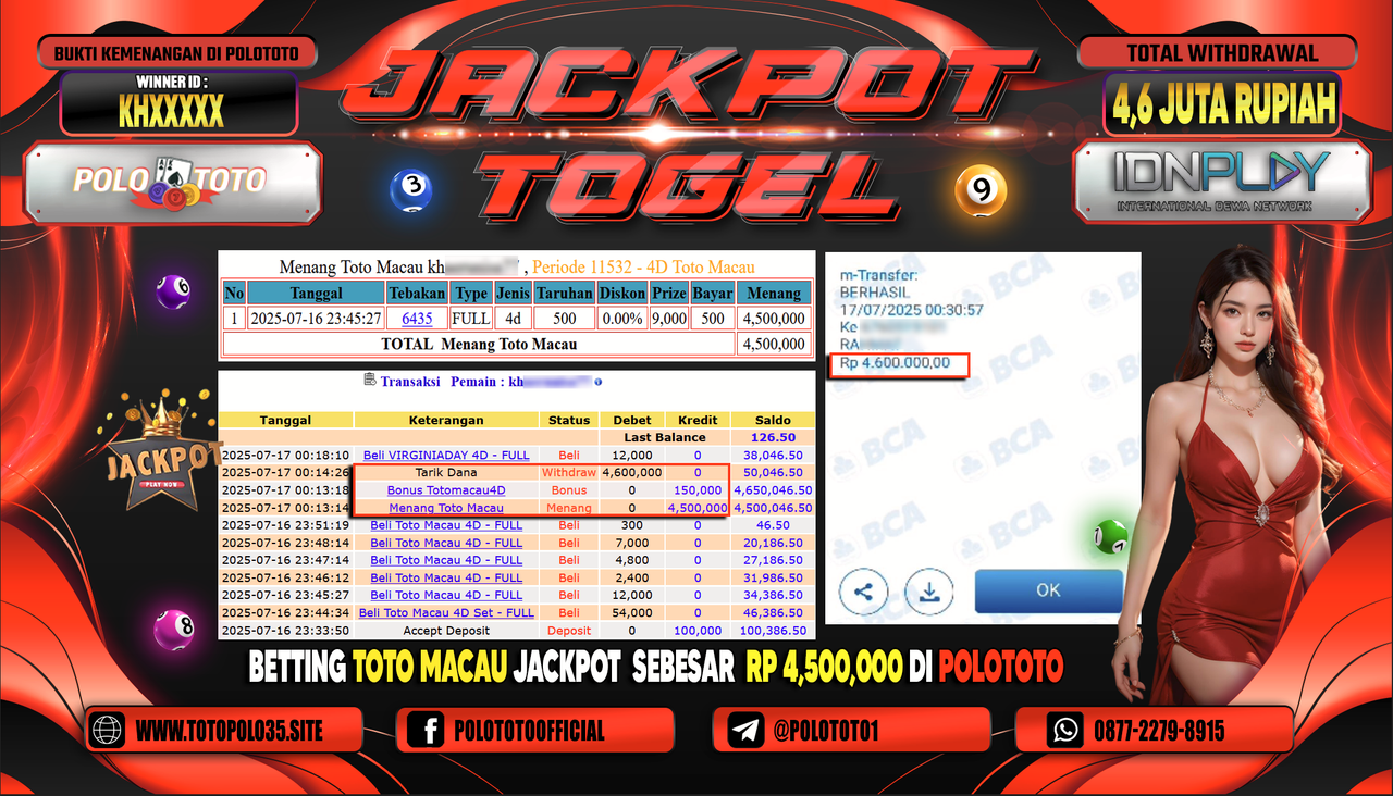 POLOTOTO JACKPOT TOGEL TOTO MACAU Rp.4.600.000,- LUNAS