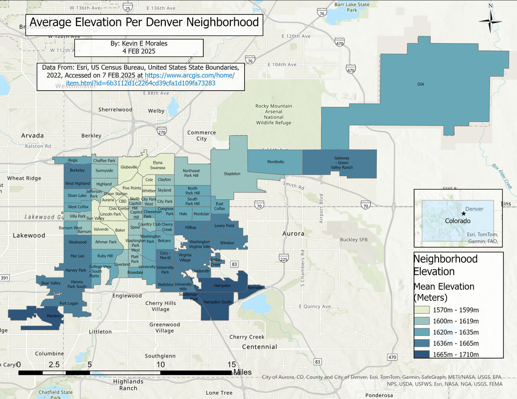 Denver Neighborhood Average Elevation Map