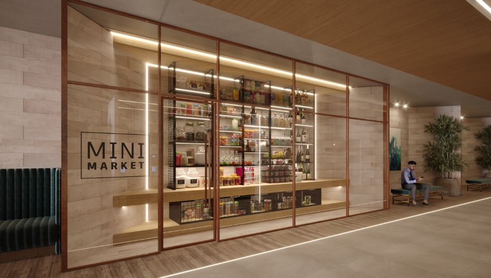 Minimarket do Vivant Residence com conveniência e produtos essenciais para moradores