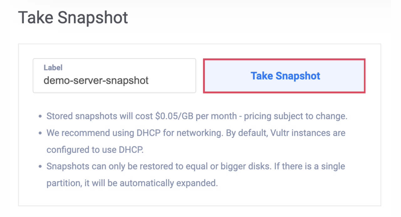 Creating a Snapshot