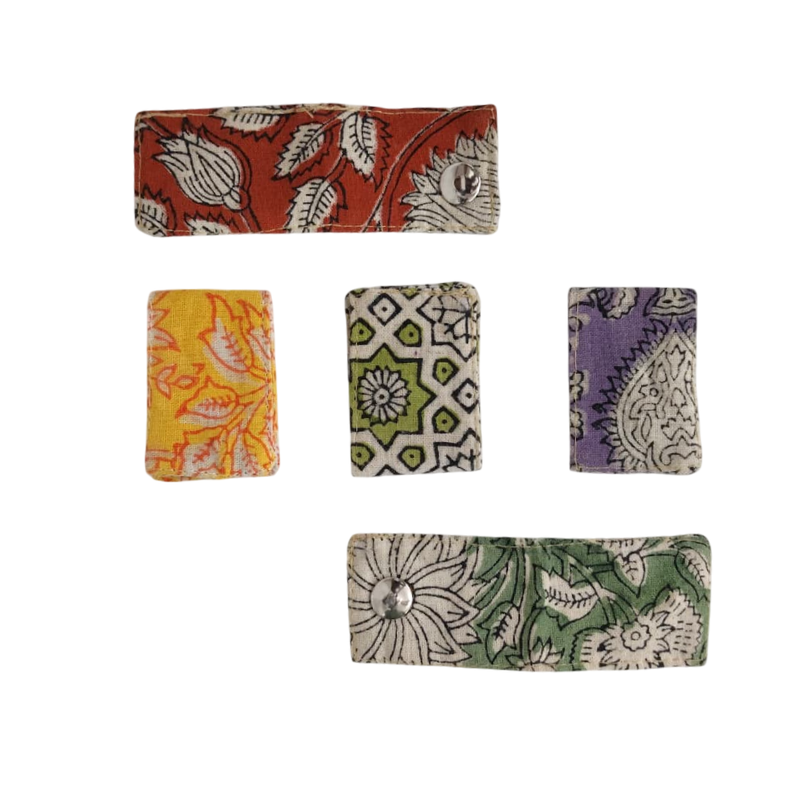 Compact Block Printed Fabric Cord organiser - Set of 5 Pattern 1