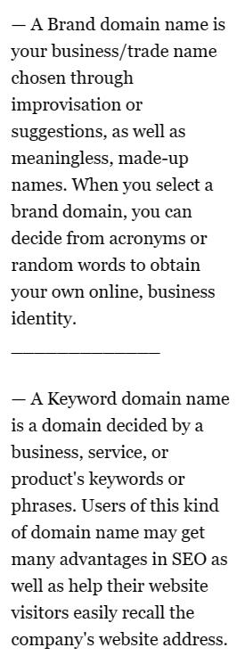 Brandable and keyword domain names