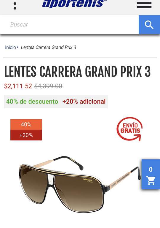 Dportenis: Lentes Carrera grand prix 3 con 40 + 20% descuento 
