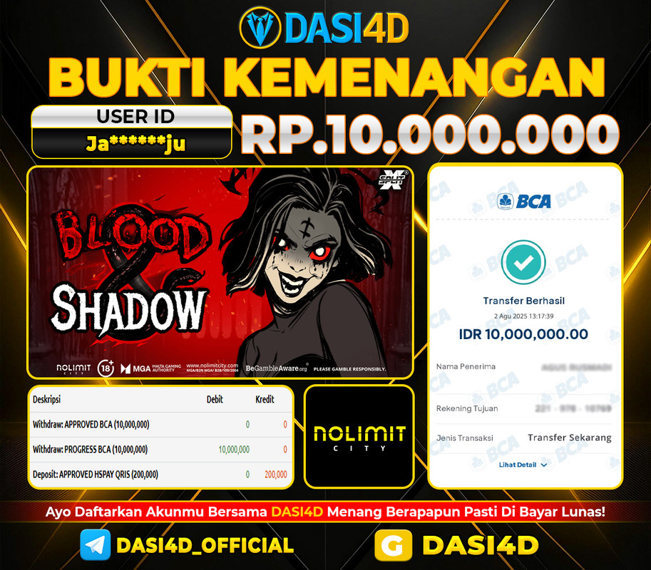 BUKTI KEMENANGAN 02 AGUSTUS DI BLOOD SHADOW WD 10.000.000