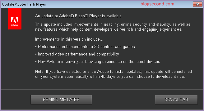 Notifikasi Adanya Pembaruan Adobe Flash Player