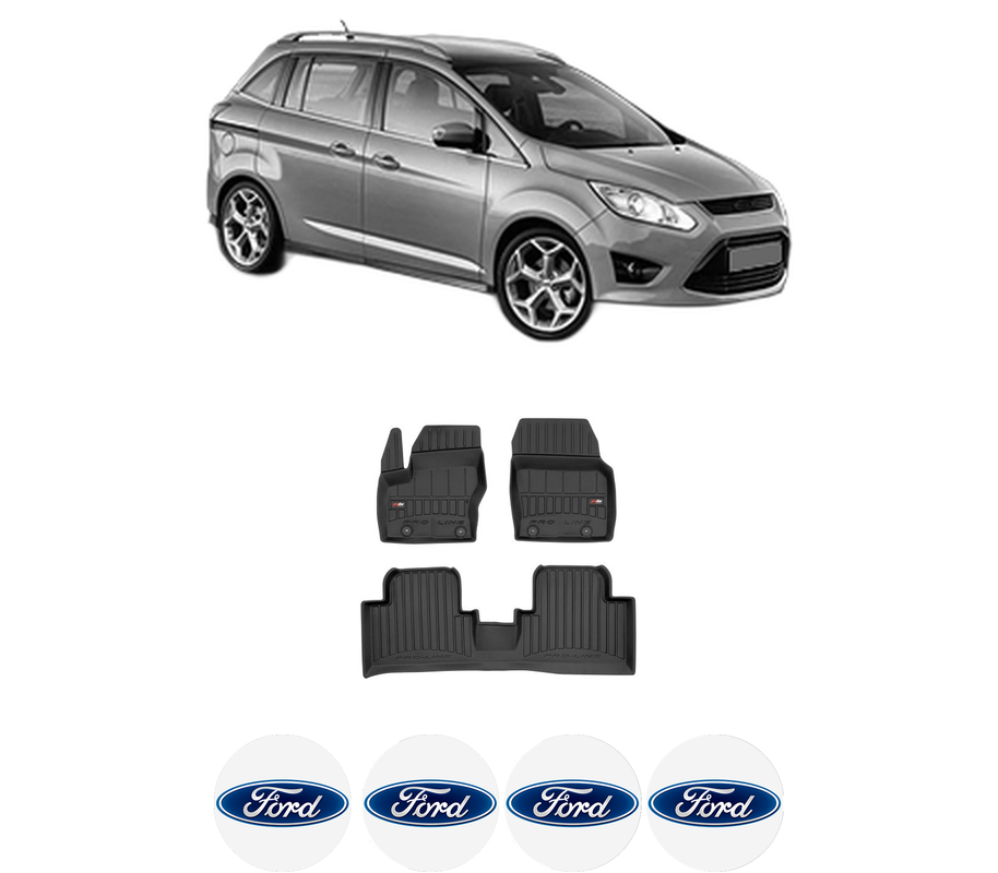 Set covorase presuri FORD GRAND C-MAX (DXA/CB7, DXA/CEU) din 2010-2019, auto, din cauciuc thermoplastic, 4 Stickere auto cu FORD
