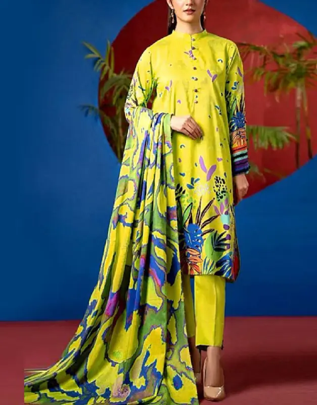 Digital Print 90/70 Lawn Suit 3-Pc with Diamond Voil Dupatta (Unstitched)