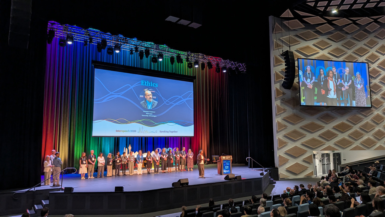 The Interspeech 2026 organizing committee on stage in Sydney during the committee acknowledgements