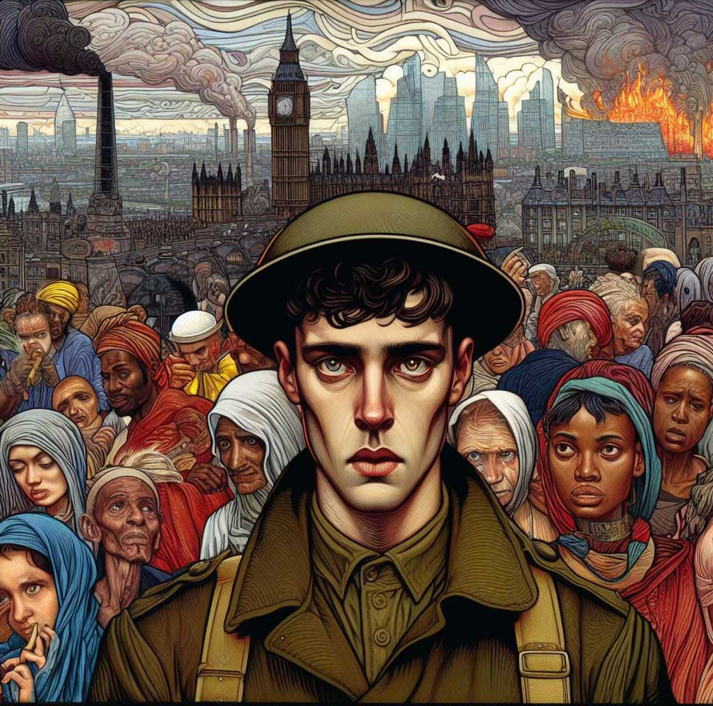 ww1 british soldier sad smoke