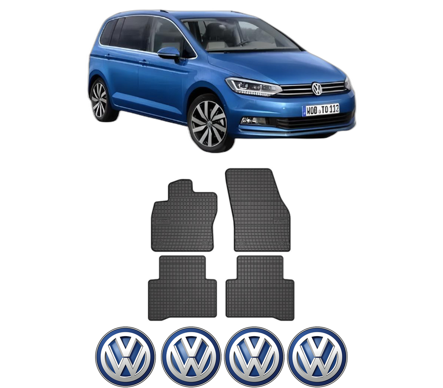 Set covorase presuri Volkswagen TOURAN (5T1) din 2015-2022, auto, din cauciuc thermoplastic, 4 Stickere auto cu Volkswagen
