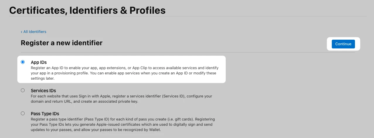 Create new App ID