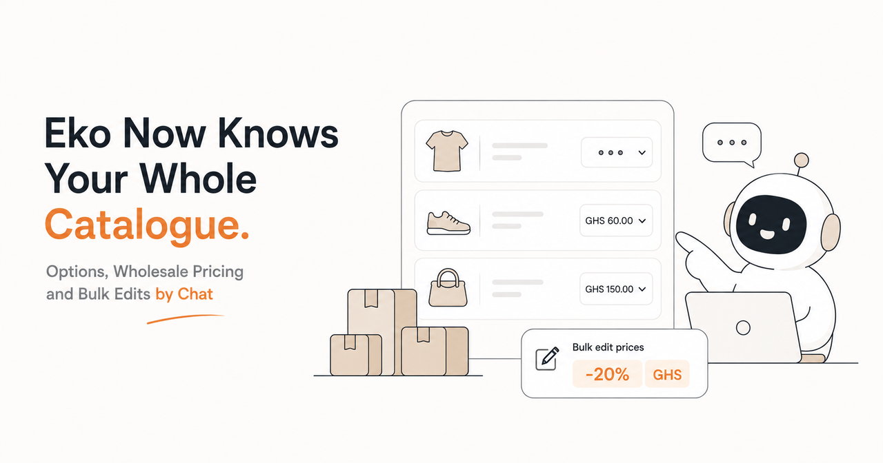 Eko Now Knows Your Whole Catalogue: Options, Wholesale Pricing and Bulk Edits by Chat