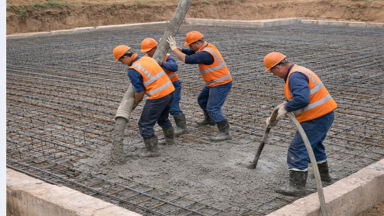 Заливка плитного фундамента