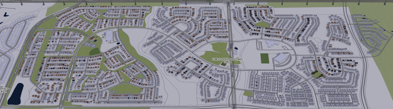 Example of an area with both mixed roof:colour values in older neighborhoods and more uniform colour distributions in newer ones, with notable exceptions. 
