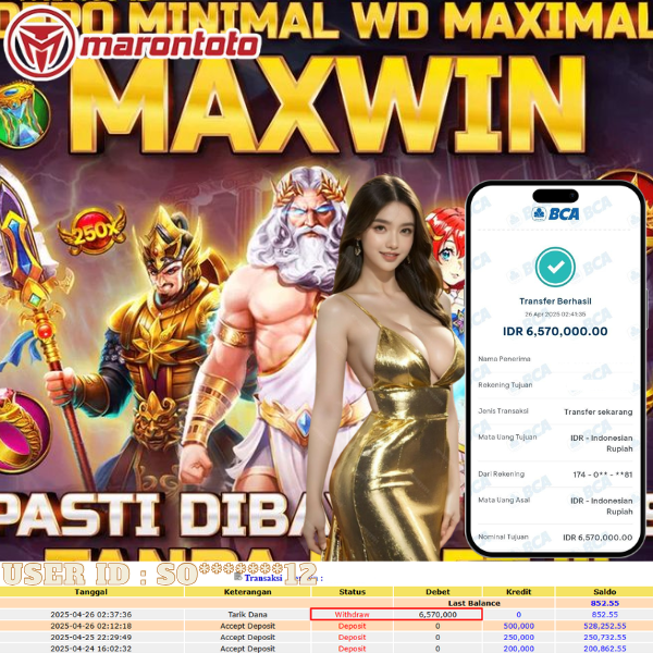 Bukti Kemenangan Member Marontoto Sebesar 6,570,000 JuTa