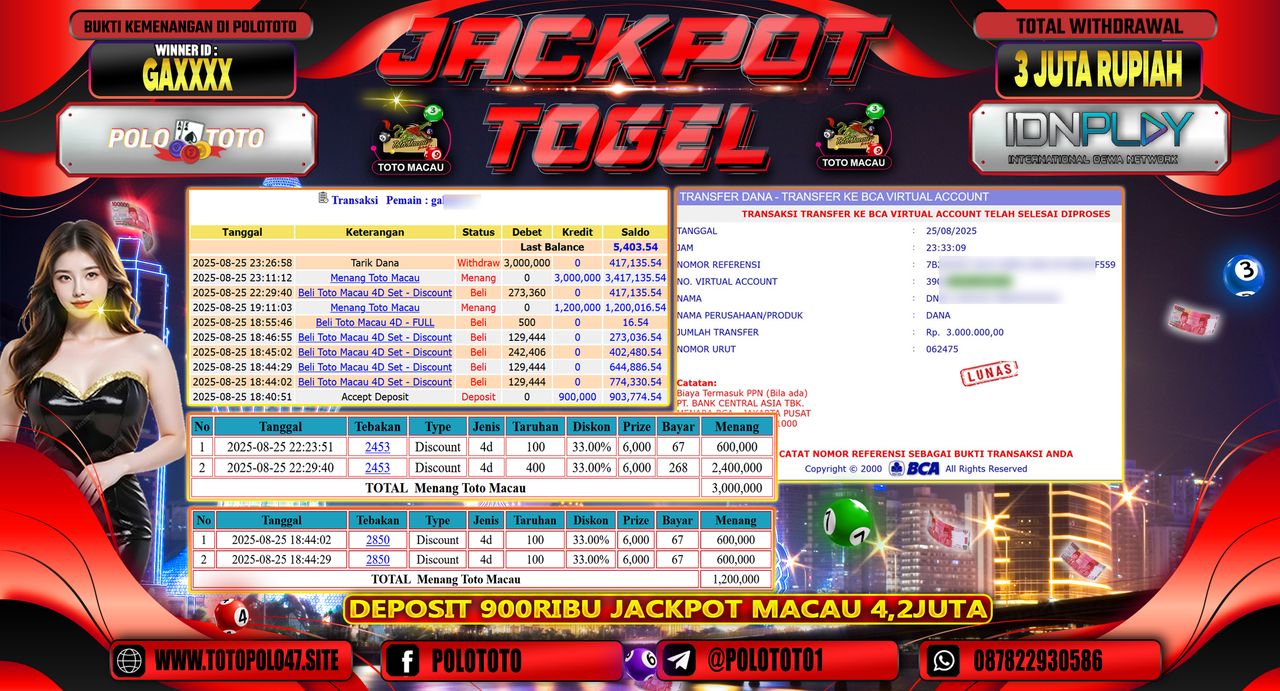POLOTOTO JACKPOT TOGEL TOTO MACAU Rp.3.000.000,-