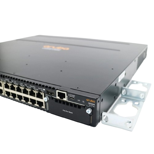 Detalhe das portas Gigabit Ethernet com Power over Ethernet Plus (PoE+) do JL072A.