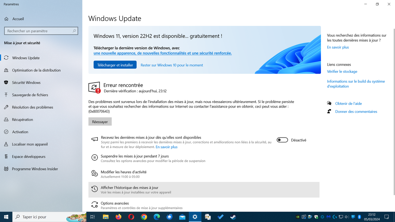 PROBLEME NOUVELLE MISE A JOUR 05 mars 2024. suite