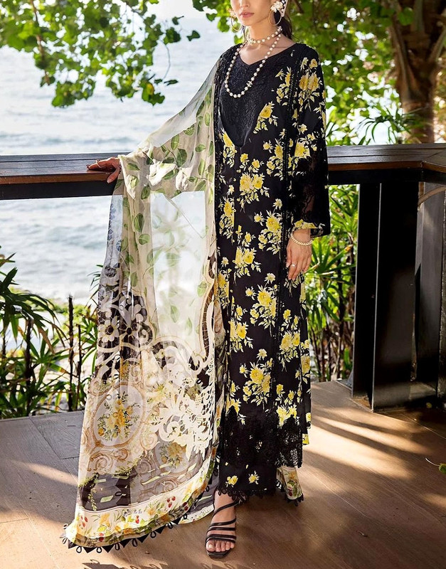 All-Over Print Embroidered Lawn Suit 2025 with Chiffon Dupatta