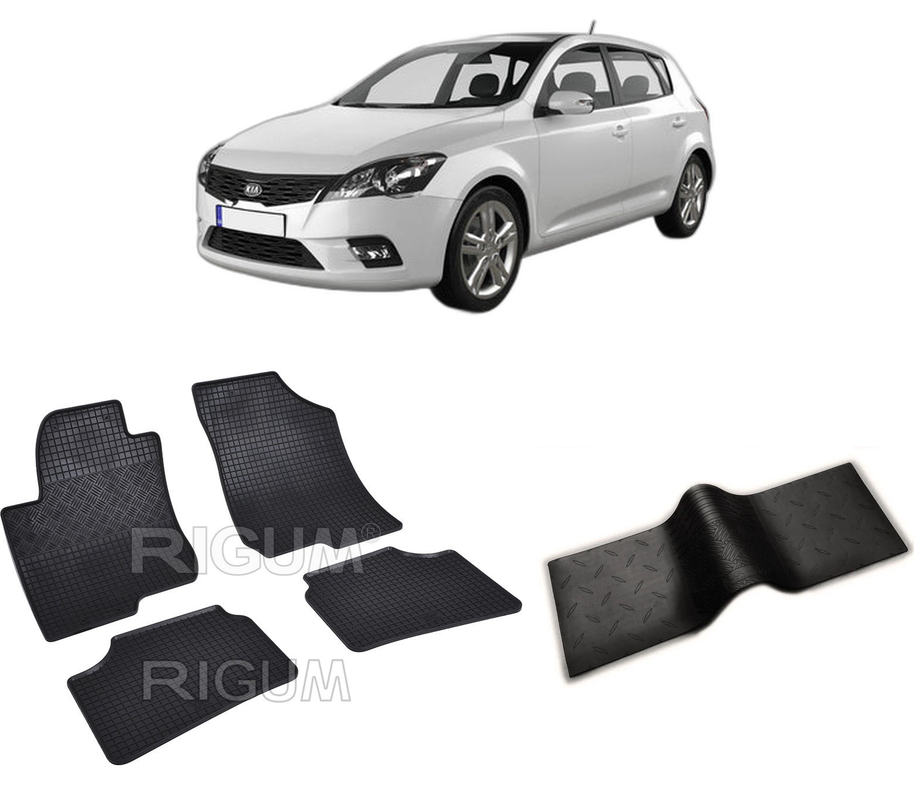 Set covorase auto KIA CEED I din 2007-04.2012, cu covoras tunel median, CAROSERIE HATCHBACK, Presuri cauciuc 100%, compatibil cu autoturismul KIA CEED I, Rigum