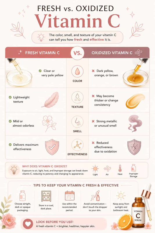 fresh vs oxidized vitamin c serym, how to identify if your vitamin c serum has been oxidized